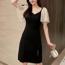 VESTIDO LINEA "A" CON ABERTURA EN PIERNA - Negro - Ver 5