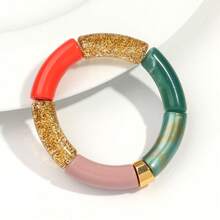 1pc Fashionable Colored Acrylic Curved Tube Elastic Cord Friendship Bracelet, Suitable For Women Everyday Wear, Gift - Elastic Bracelet - View 21