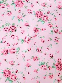 2 件套女婴夏季纯色圆领双层荷叶边盖袖 T 恤 + 花卉印花可调节肩带连体裤短裤套装