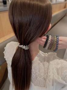 100个/包 女士高弹螺旋发圈 - 无痕、不伤发,采用耐用塑料制成,适合日常扎马尾辫 - 彩色 - 查看 3