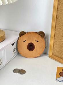 1pc Fashionable & Cute Capybara Plush Coin Purse, Earphone & Lipstick Storage Small Bag, Portable Kids Organizer