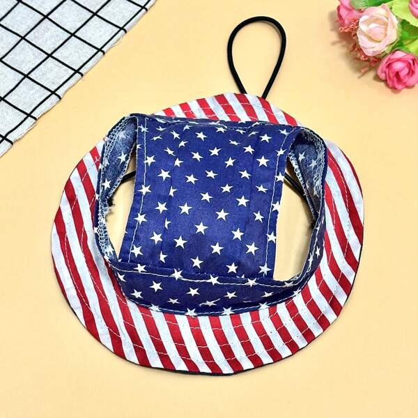 Sombrero de sol para perros y gatos con agujeros para las orejas, estampado de la bandera estadounidense, apto para mascotas pequeñas, medianas y grandes