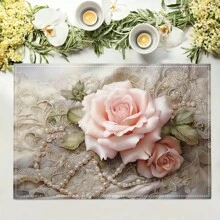 1pc/4pcs/6pcs Beautiful Flower Pattern Linen Table Placemats, Suitable For Dining Table, Seasons All Year Round, Modern Washable Placemats For Room Decor, Table Runners, Coasters, Kitchen Dining Table Mats, Party Decorations, Home Decor, Perfect Gift