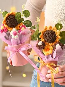 1個 ひまわりシミュレーションパフブーケ ギフトバッグ付き、友人、母親、彼女、オフィス、ホームデスクトップの装飾用花として適しています