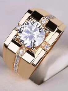 1pc Elegant Luxury Cubic Zirconia Ring For Men, Copper Fashion Cocktail Party Jewelry Gift For Weddings Engagements Valentine's Day, Father's Day, Multi-Color Options