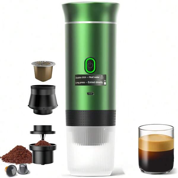 1 Portable Wireless Coffee Machine 3 In 1 Capsule Coffee Machine Suitable For Office, Home And Travel,72W With 7500mAh Battery, Hot And Cold Drinks, Easy-To-Use Button Control, 3-In-1 Car Coffee Machine With USB-C