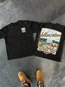 Yellowstone National Park - Inspired T - Shirt In 220g Heavyweight 100% Cotton - Black - View 1