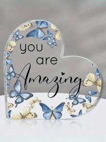 1 pieza Decoración de mariposa de acrílico motivacional "Eres increíble", adorno colgante de acrílico con forma de corazón y decoración de mariposa retro, ideal para regalar a mamás, hermanas, amigas - Accesorio de escritorio motivacional de Navidad y oficina - Adornos acrílicos - Ver 14