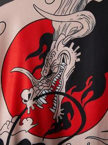 Chinese Style Retro Loose 3/4 Sleeve Dragon Robe Kimono Cover Up Outwear, Summer Niche Street Design Beach Cover Up Sunscreen