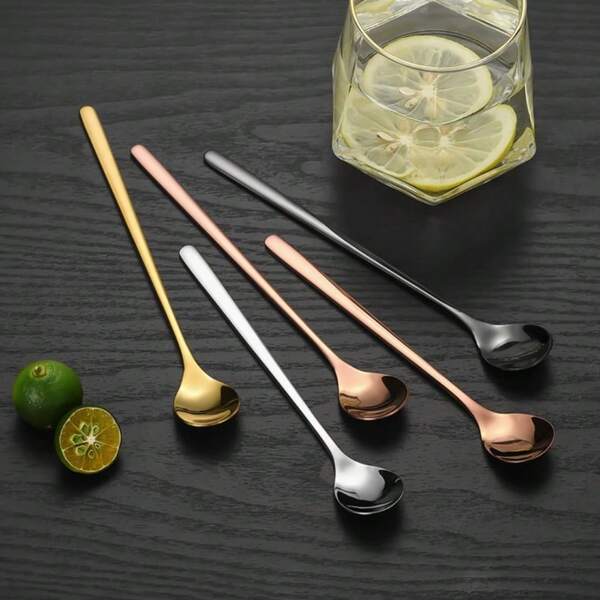 8 Peças Colher Coreana, Conjunto de Talheres de Mesa de Colher de Sopa de Aço Inoxidável com Cabo Longo Para Casa, Cozinha ou Restaurante