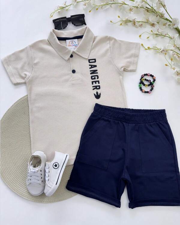 Conjunto Infantil Menino Roupa Criança Camiseta Gola Polo Short Bermuda Masculino Natan