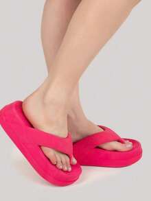 Women's Flat Cloud Clogs Platform Puff Comfortable Lightweight Flip Flops - Hot Pink - View 1