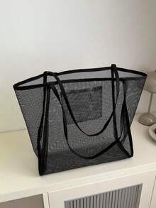 1pc Girl's Transparent Mesh Shoulder Bag, Fashionable E Large Capacity Tote Bag For Daily Commute - Multicolor - View 14