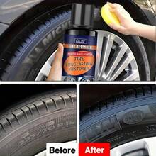 汽车轮胎蜡抛光增白剂、汽车轮胎涂层膏、橡胶密封更新划痕修复、塑料亮光蜡、深黑色光泽、持久保护 - 1 件+海綿 - 查看 6
