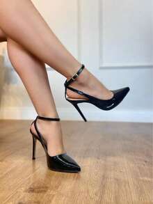 ANGELA GALVAO Open Toe Slingback Pumps With Buckle Autumn Winter Luxury Feminine Glamour Comfort - màu đen - Xem 2