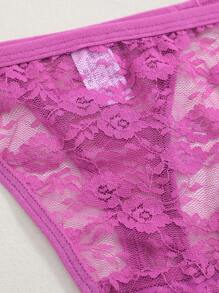 1 pieza Tanga sexy de mujer con cintura baja y diseño floral de encaje