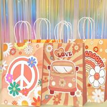 24 Pcs Groovy Party Favor Bags 6 Styles Groovy Retro Hippie Goodie Bags Stay Groovy Paper Gift Bags Daisy Flower Treat Bag With Handles For People 60's 70's Birthday Gender Reveal Wedding Bridesmaid Gift Bags Party Supplies
