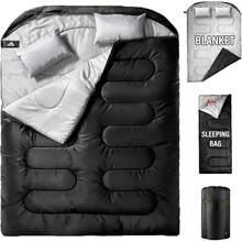 Sleeping Bags XL For Mens Double Sleeping Bag Adult Wide Sleeping Bag For Camping Big And Tall Sleeping Bags Large 2 Person Sleeping Bag King Size Warm Cold Weather - DOUBLE-bLACK - View 1