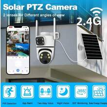 Cámara de seguridad inalámbrica de alta definición 1080P, para exteriores PTZ con audio bidireccional, detección de movimiento, giro-inclinación de 360°, visión nocturna a color, lente gran angular, PIR, montaje en pared, alimentada por energía solar con batería de litio, control remoto, sistema de monitoreo doméstico inteligente con control de aplicación, WiFi de 2.4G/5G, LED para monitoreo de bebés y mascotas - Blanco - Ver 3