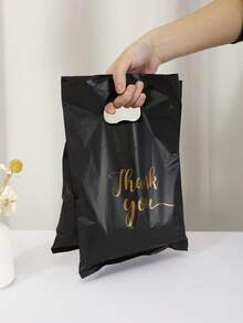 50/100PcsBlack White Pink Thank You Gift Bag Birthday Party Wedding Portable Gift Packaging Plastic Bags With Handle For Party, Birthday, Wedding, - Multicolor - View 6