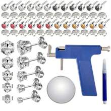 Kit professionale per foratura dell'orecchio con 12 coppie di orecchini a perno e 5 coppie di orecchini con zirconi a forma di corona - Kit per foratura dell'orecchio riutilizzabile