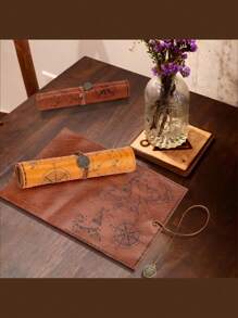 A Unique Map, Nostalgic Retro Pencil Case, Large Capacity Pencil Case, Portable Printed Buckle Pencil Case, PU Leather, Suitable For Cosmetics, Brushes And School Supplies, Cute Simple Creative Map Leather Pencil Case