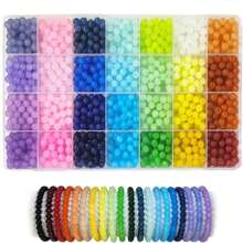 840/1680 Stücke 6mm Glasperlen zum Schmuckemachen, 56 Farben Kristallperlen Armband Set, runde Perlen geeignet für Anfänger