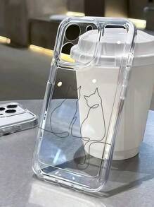 1pc Cute Cat Graphic Minimalist Transparent TPU Shockproof Phone Case Compatible With IPhone 17 16 15 14 13 12 11 Pro Max, Series