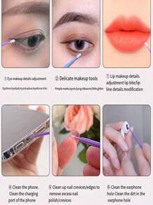 100pcs/300pcs Nano Cosmetic Swab, Thin Head, Makeup Changing, Eyeliner Wiping, Eyelash Removing, Cleaning Stick, Special Stick For Embroidery (100 Pieces)