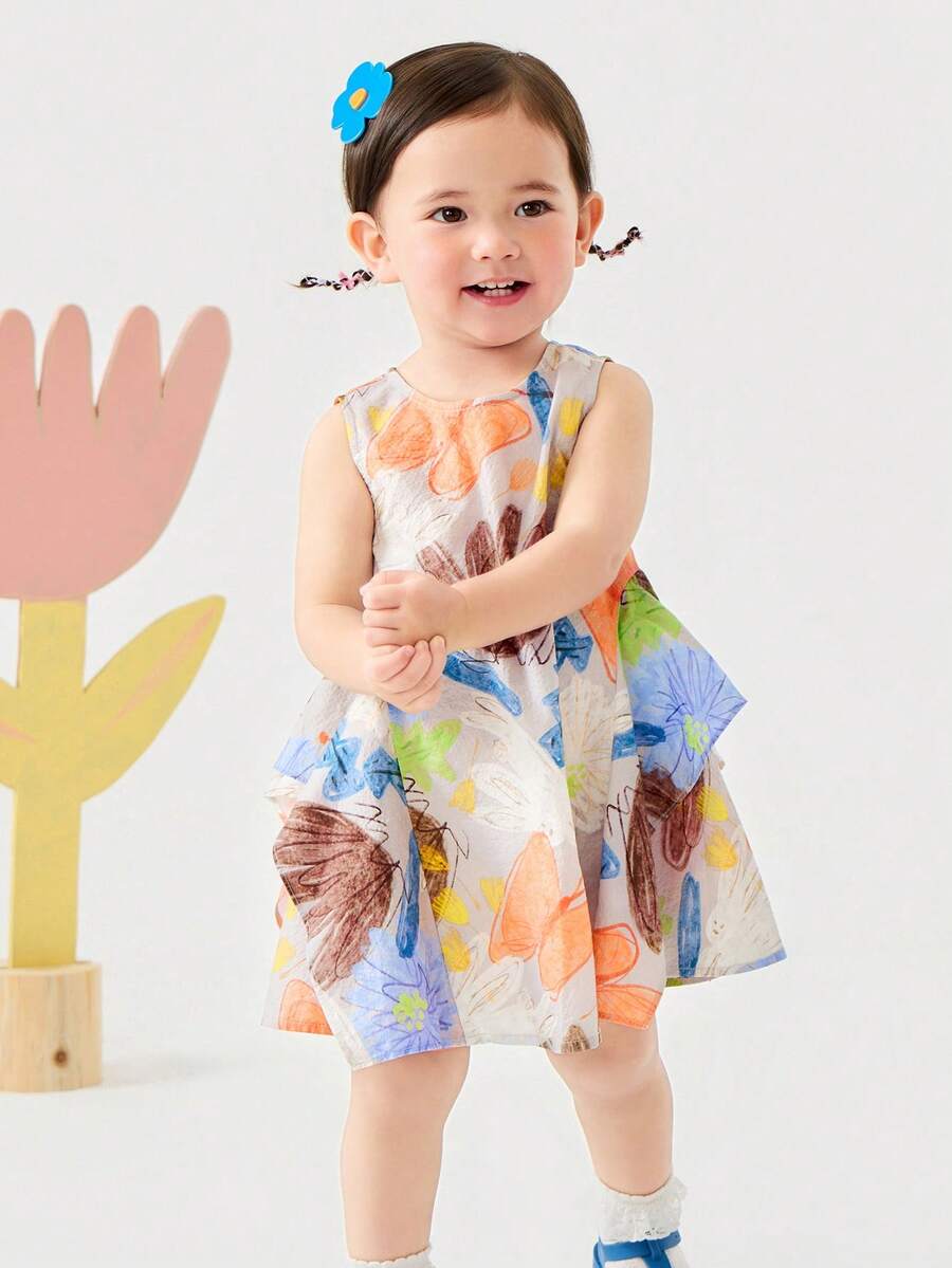 mini bala Girls' Pure Cotton Dress Baby Girl Sweet Bubble Gauze Breathable A-Line Sleeveless Art Dress