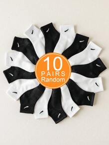 10 paires de chaussettes de sport pour enfants noires et blanches aléatoires, minimalistes et polyvalentes, design unisexe confortable et doux, convenant pour toutes les saisons, pour un port quotidien