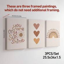 3pcs Framed/Unframed Bohemian Style Children's Canvas Art Prints, Heart And Rainbow Posters, Fun Nursery Wall Decor, Inspirational Quotes Wall Art, Nursery Wall Decoration - Beige - View 6