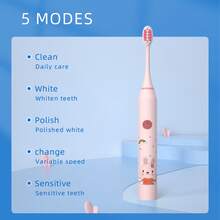 1PC Power Electric Toothbrush With 4 Replaceable Toothbrush Heads, A Wall-Mounted Bracket And A Dust Cover, USB Charging, 5-Gear Switching Mode. Personal Care Appliances For Men And Women Oral Hygiene, Brightening Teeth, Soft Wool For Sensitive Teeth Oral Care Appliances - 粉色 - 查看 3