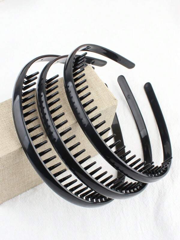 4pcs Resin Black Non-Slip Plastic Headbands With Teeth For Women, Simple And Elegant Headband, Bangs And Hair Accessories, Hairband Headband For Women ,Hair Accessories