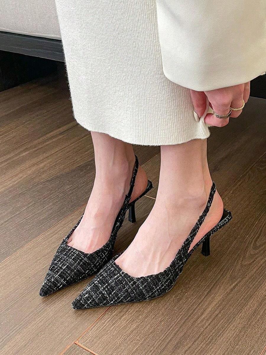 Tacones altos de mujer, tacones altos puntiagudos, tacón abierto, a la moda y versátiles - Negro - Ver 1