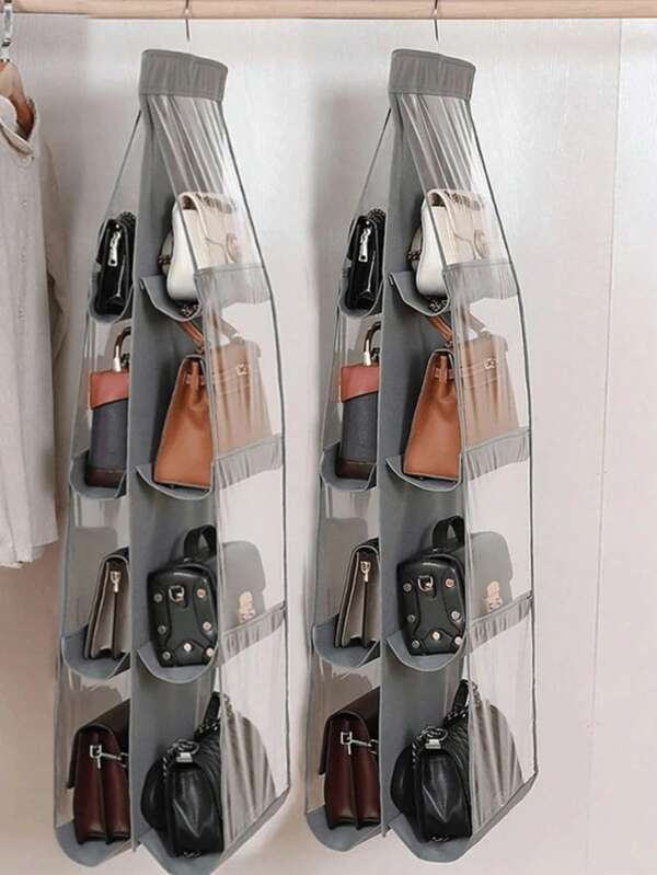 1pc 6-8 Grid Space Saving Hanging Bag Organizer, Multi-Layers Handbag Storage Holder For Closet