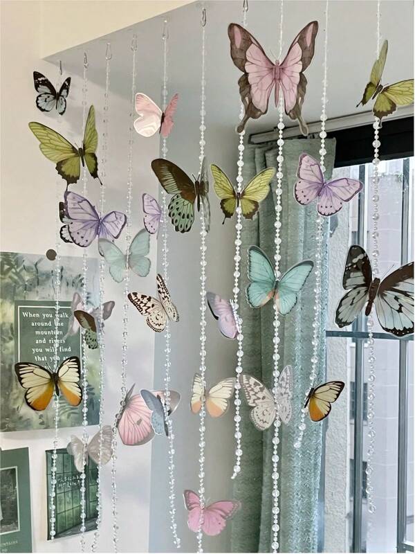 1 Set DIY Hanging Butterfly Flower Door Curtains, Fashion Butterfly Door Curtain, Bohemian Style Artificial Flower Door Curtains, Spring&Summer Decoration Petals, Vibrant Hanging Floral Decorations, Artificial Flower Door Curtains, Perfect For Bedroom, Living Room, Bathroom And Wedding Decorations