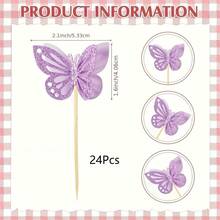 12/24 pezzi Decorazioni per cupcake a forma di farfalla a doppio strato, decorazioni per cupcake 3D con glitter, stuzzicadenti per cocktail a forma di farfalla - Multicolore - Visualizzare 11