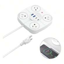 Regleta de alimentación con enchufe plano, 4 tomas amplias y 4 puertos USB (2 USB-C), extensor de pared con montaje incluido, estación de carga rápida para escritorio, diseño compacto y seguro para oficina - Blanco - Ver 6