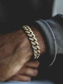 1 Piece Punk Hip Hops Thick Link Chain Bracelet Bling CZ Zirconia Crystal Cuban Chain Bracelet For Women Men Daily Wear