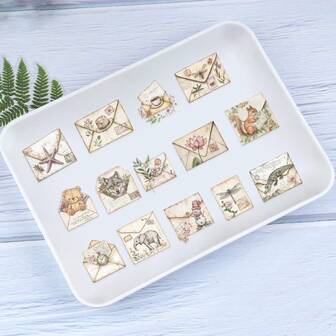 50pcs Transparent Vintage Envelope Stickers Aesthetic Stickers Retro Party Favors Craft Supplies PET Sticker