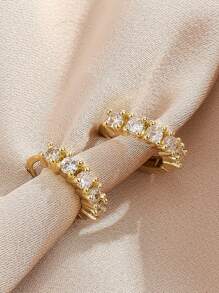 1 Paar europäisch-amerikanische Mode Micro Set Silber Kubikzirkonia offene Creolen Ohrringe für Frauen, vielseitiger einfacher Silber Schmuck Ring