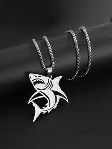 1 buc. Colier cu pandantiv punk Fierce Shark din oțel inoxidabil, accesoriu elegant pentru îmbrăcăminte de stradă, colier decorativ versatil - Argint - Vizualizare 1