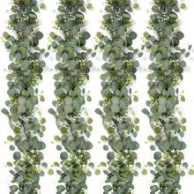 1pc Eucalyptus Garland Silver Dollar Eucalyptus Leaves Boxwood Faux Greenery Garland Vines For Baby Shower Wedding Party Table Runner Room Home Mantle Decor