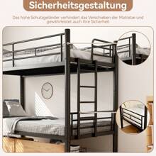 Etagenbett mit zwei Schubladen, Etagenbett Kinder 90x200cm Bunk Bed Kids mit Sicherheitsgeländer Umbaubar zu 2 Einzelbetten Stockbett mit Lattenrost Anti Rutsch Treppe, Schwarz