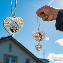 1 pieza Colgante de espejo retrovisor de coche con alas de ángel y foto personalizada - Multicolor - Ver 7