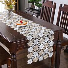 HXARTMIS 1pc Hollow Bicolor Sunflower Lace Tablecloth/Table Runner, Elegant Rectangular Tabletop Covering Fabric, Modern Center Decor, Embroidered Polyester For Dining Room, Kitchen, Living Room, Outdoor Cafe, Home Decor, Suitable For New Year And Holiday Themes, Multiple Sizes Available - White Coffee - View 5