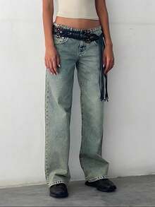 Denim Jeans For Women Wide Leg Jeans Low Waist Baggy Jeans For Women Loose Boyfriends Jeans Denim Pants Vintage Y2K 90S - 綠色 - 查看 3