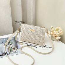 1pc Women's Mini Fashionable Straw Woven Shoulder Crossbody Bag, Casual Versatile Small Square Handbag Clutch With Zipper Closure, 2 Strap Options, Gift/Street/Holiday - Beige - View 11
