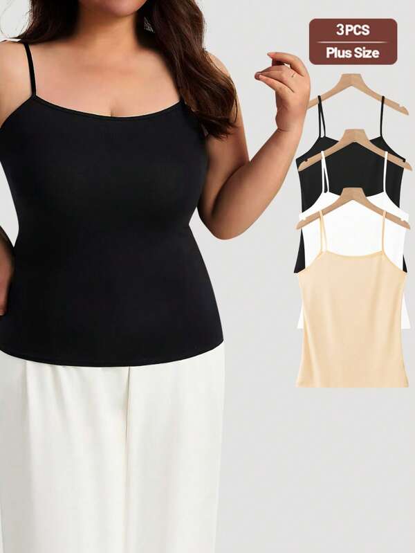 yalisi 3pcs Plus Size Women's Everyday Casual Versatile Camisole Tank Tops